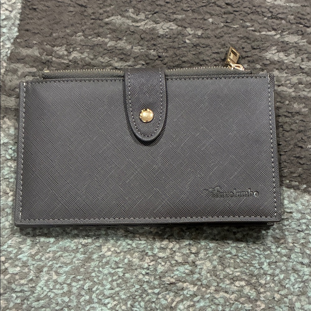 Gray Textured Snap Wallet with Zip Pocket
